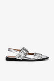 Ganni Silver Metallic Feminine Buckle Ballerinas