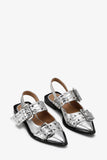 Ganni Silver Metallic Feminine Buckle Ballerinas