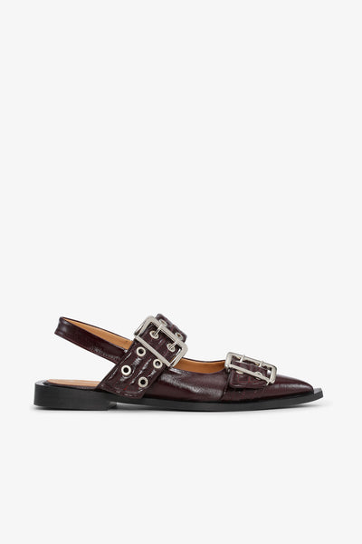 Ganni Burgundy Feminine Buckle Ballerinas